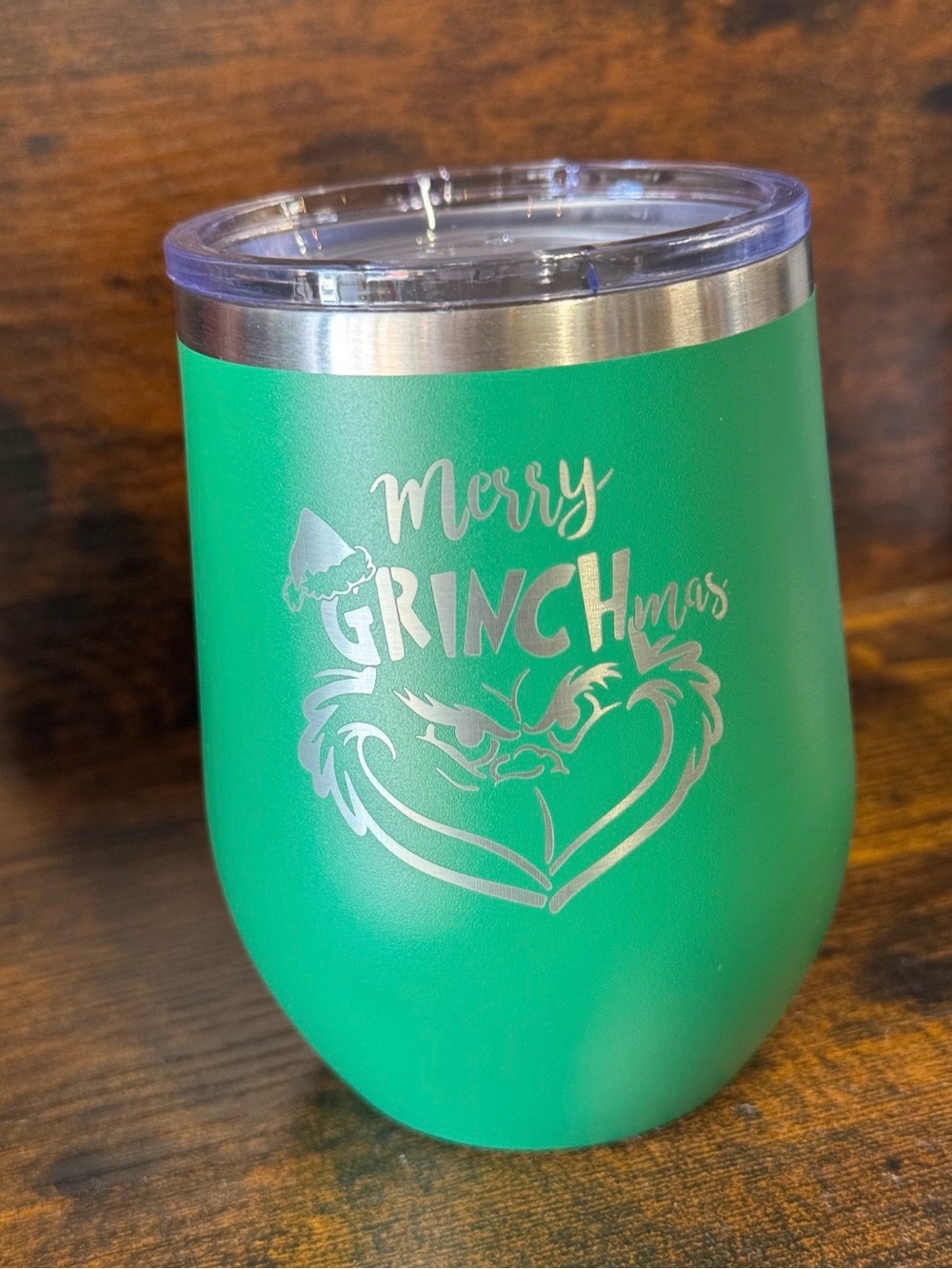 Merry Grinchmas Green Insulated Wine Tumbler - Stainless Accent